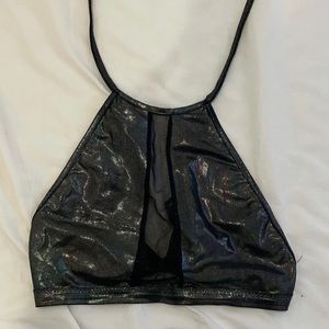 iheart raves holographic mesh peep halter crop